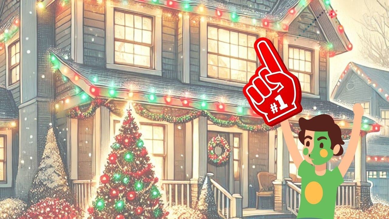 sports fan celebrating with permanent Christmas lights